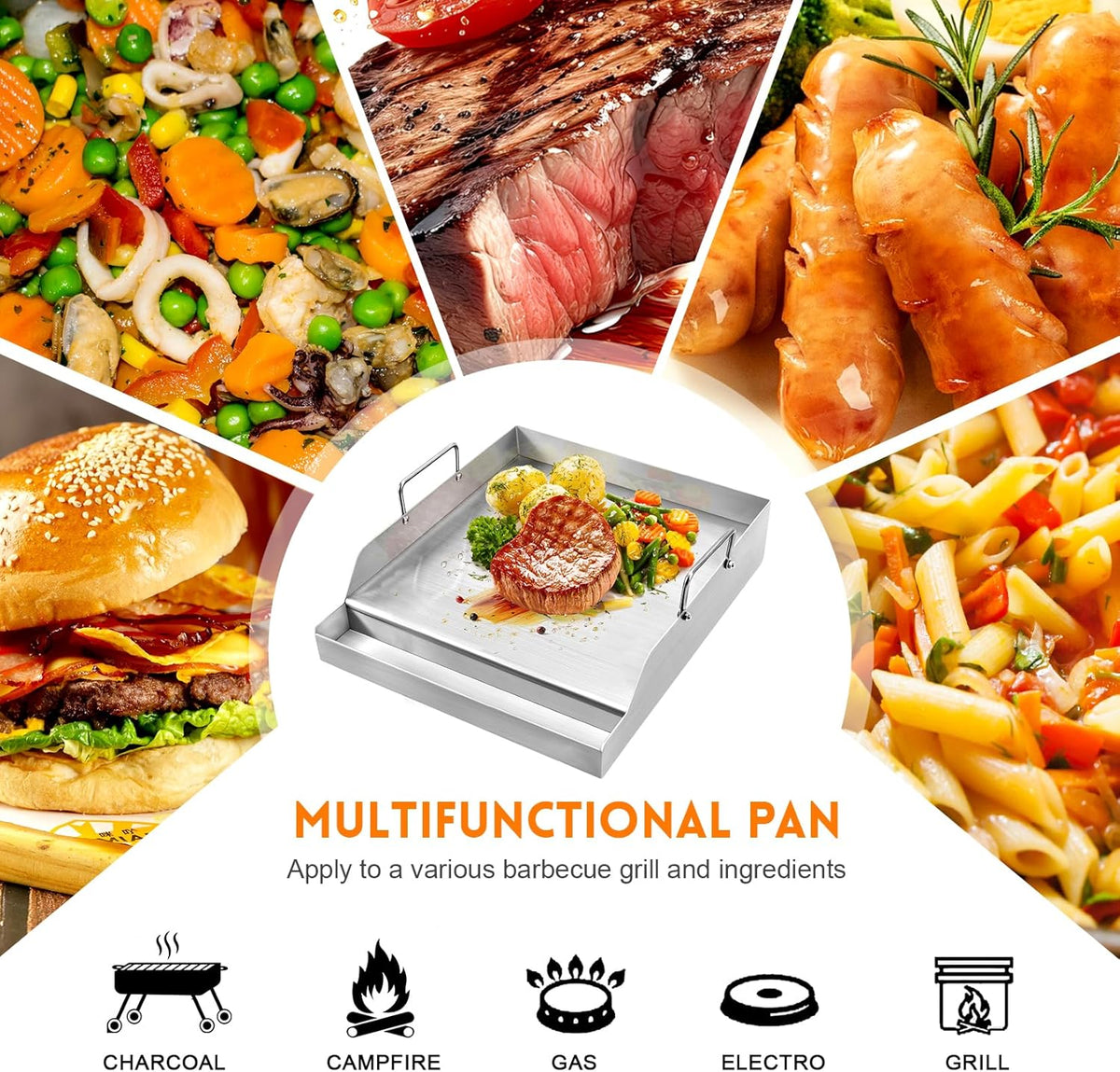 GGC 16" x 12.5" Flat Top Griddle Plate for Gas Grills, Stainless Steel Universal Griddle for Gas Stoves and Camping Stoves, Nonstick Cooking Griddle for Charcoal, Tailgating, Parties