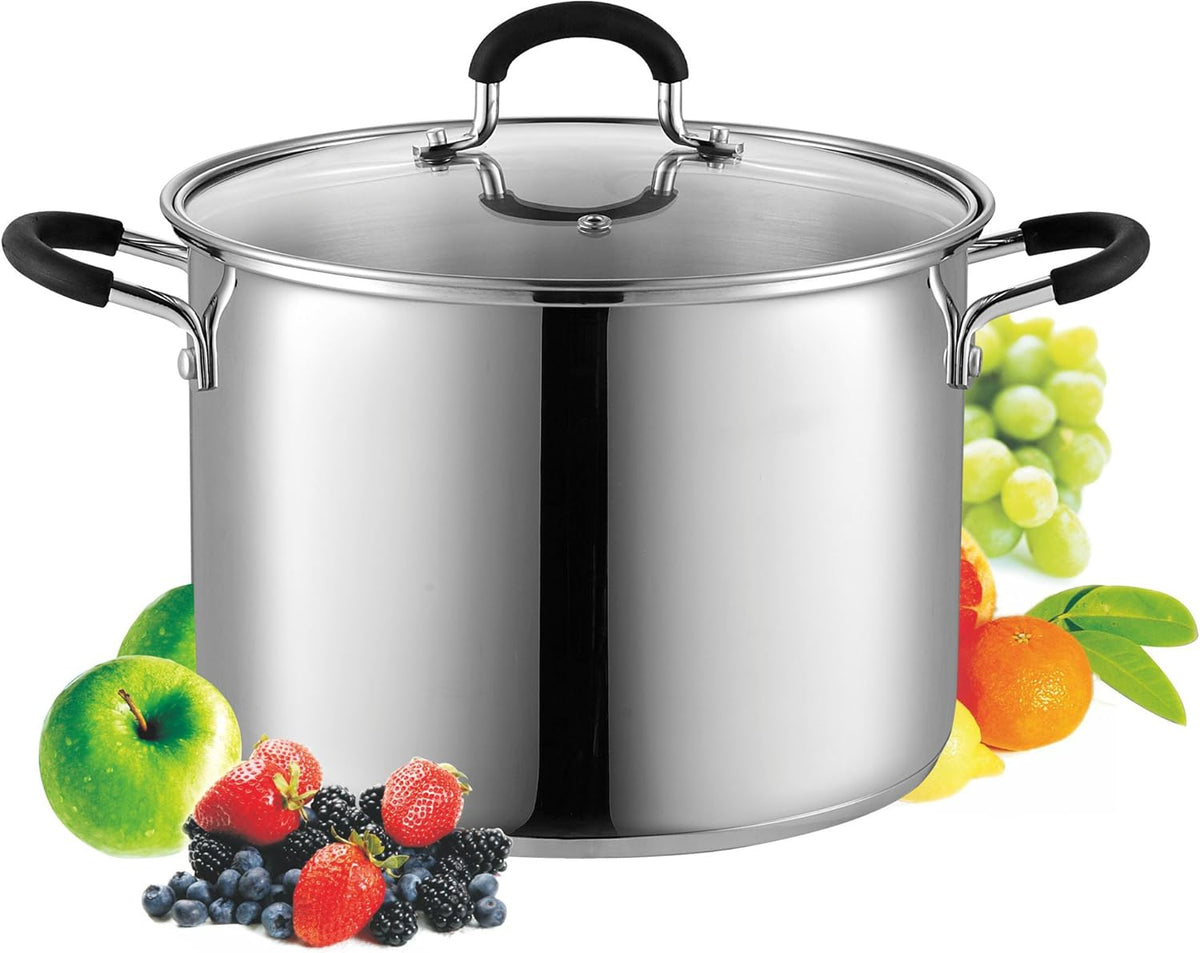 Cook N Home Stockpot Sauce Pot Induction Pot With Lid Professional Stainless Steel 8 Quart , Dishwasher Safe With Stay-Cool Handles , Silver