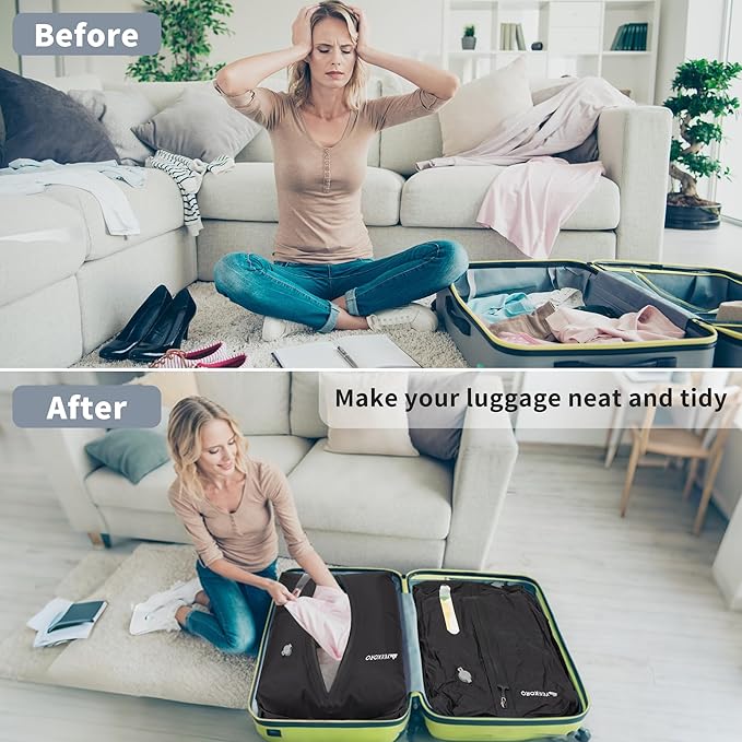 Vacuum Bag for Travel, Professional IPX8 Waterproof Reusable Vacuum Compression Bags for Travel Suitcases, Durable Space Saver Bag(2 Large,No Pump)