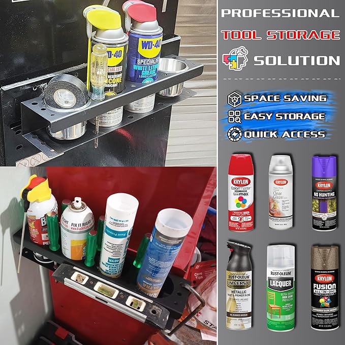 ULIBERMAGNET Magnetic Spray Can Holder,Magnetic Power Tool Organizer Rack,Heavy Duty Cup Drill Holder,Wall Mount Metal Tool Rack with Screwdriver, Cordless Drill, Spray Bottle, Utility Rack for Garage