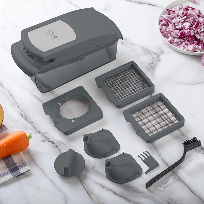 Cook with Color Vegetable Chopper - Multifunctional 11 in 1 Vegetable Chopper with Container - Food Chopper to Dice, Chop, Slice, Julienne and Spiralize, Charcoal