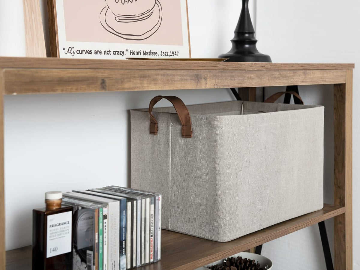 StorageWorks Storage Baskets for Shelves with Metal Frame, Organizing Bins, Fiber Shelf Baskets, Brown and Beige, 4-Pack