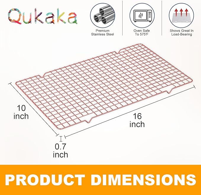 2PCS Cooling Racks for Cooking and Baking - 10" x 16"Heavy Duty Stainless Steel Wire Rack for Baking, Grilling, Roasting - Oven & Dishwasher Safe - Fits Half Sheet Pan（Rose Gold）