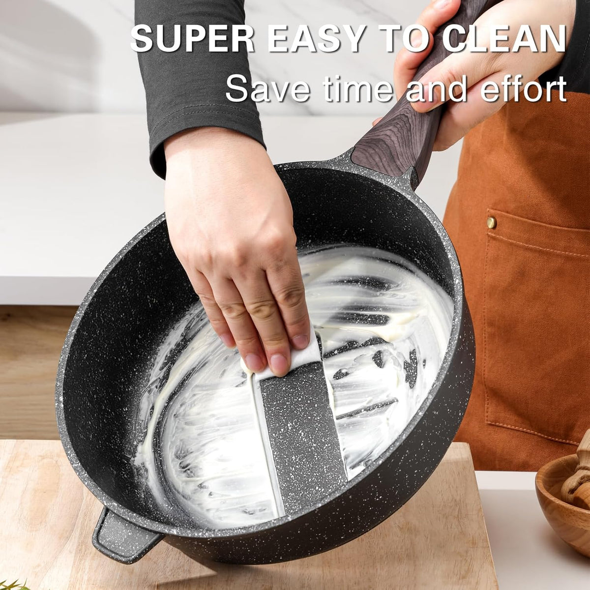 Nonstick Deep Frying Pan with Lid, 12 Inch Large Skillet, 5 Qt Non Stick Saute Pan for Cooking, Healthy Induction Cookware, PFOA Free