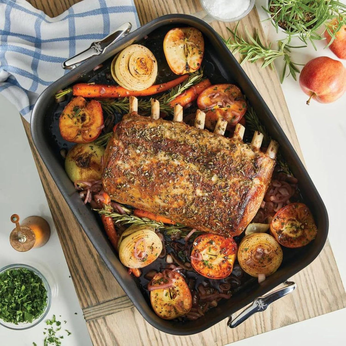 Hestan Provisions – 16.5" Classic Clad Nonstick Roasting Pan with Stainless Steel Rack
