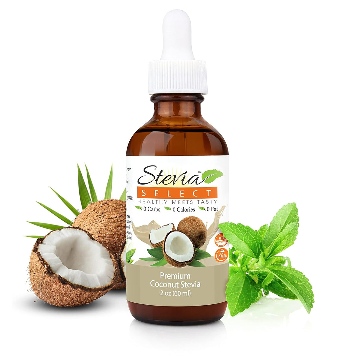Stevia Select Coconut Flavored Liquid Stevia – Zero Calorie Coffee, Tea, Drink & Baking Sweetener, All-Natural, No Erythritol, Keto-Friendly Sugar Alternative, 300 Servings – 2 Oz (1 Pack)