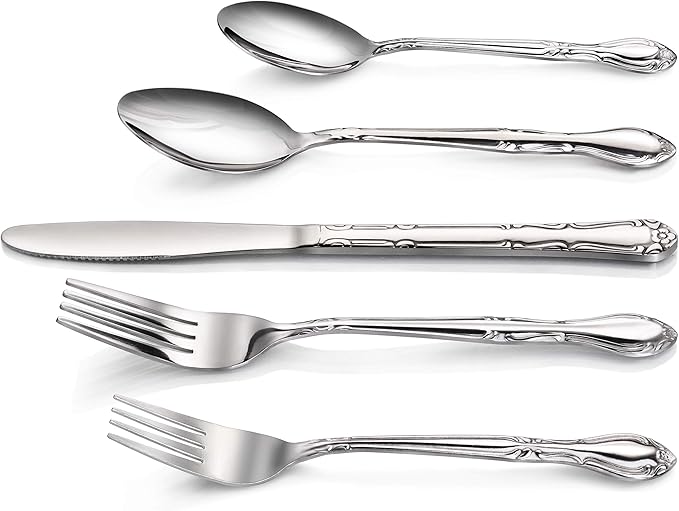 New Star Foodservice 58857 Rose Pattern, 18/0 Stainless Steel, (60 Piece Flatware Set)