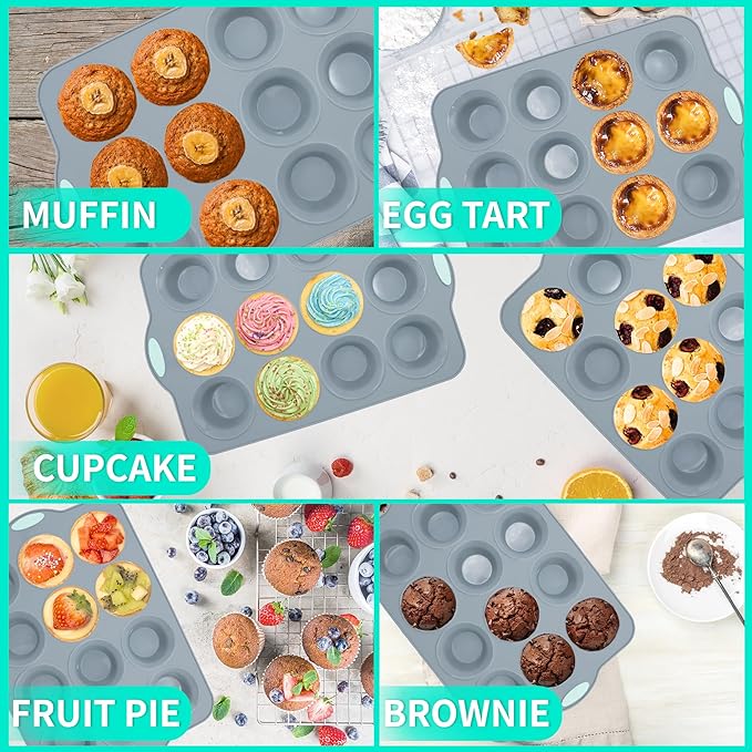 To encounter 2Pack Silicone Muffin Pan with Metal Frame, 12 Cup Regular Size Cupcake Pan, Non-Stick Baking Tray, Food Grade Baking Molds for Oven, Dishwasher Safe