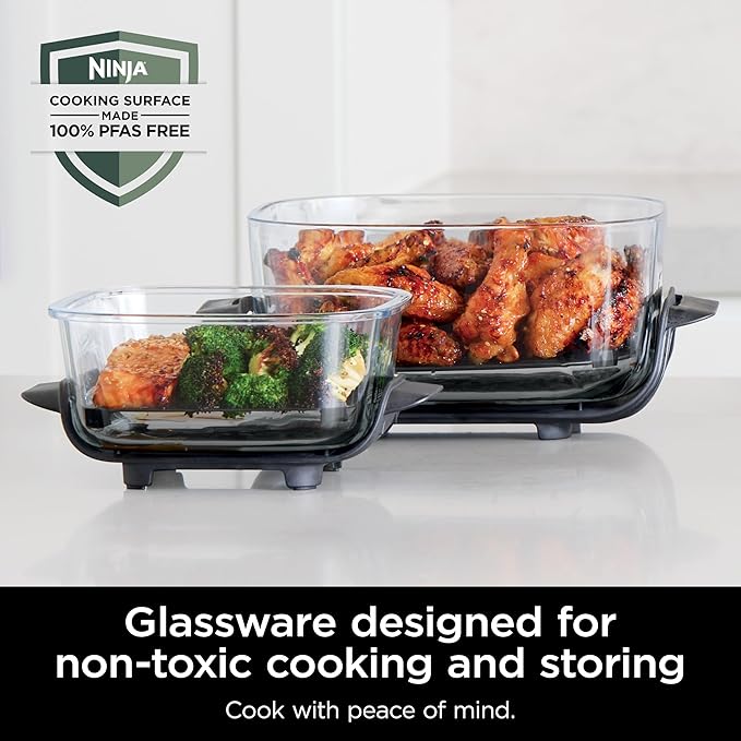 Ninja Crispi 4-in-1 Glass Air Fryer | 450°F | Non-Toxic | 4QT & 6-Cup Glass Containers w/Lids | Microwave, Freezer, Dishwasher Safe | Max Crisp, Air Fry, Bake, Recrisp | Green | FN101SG