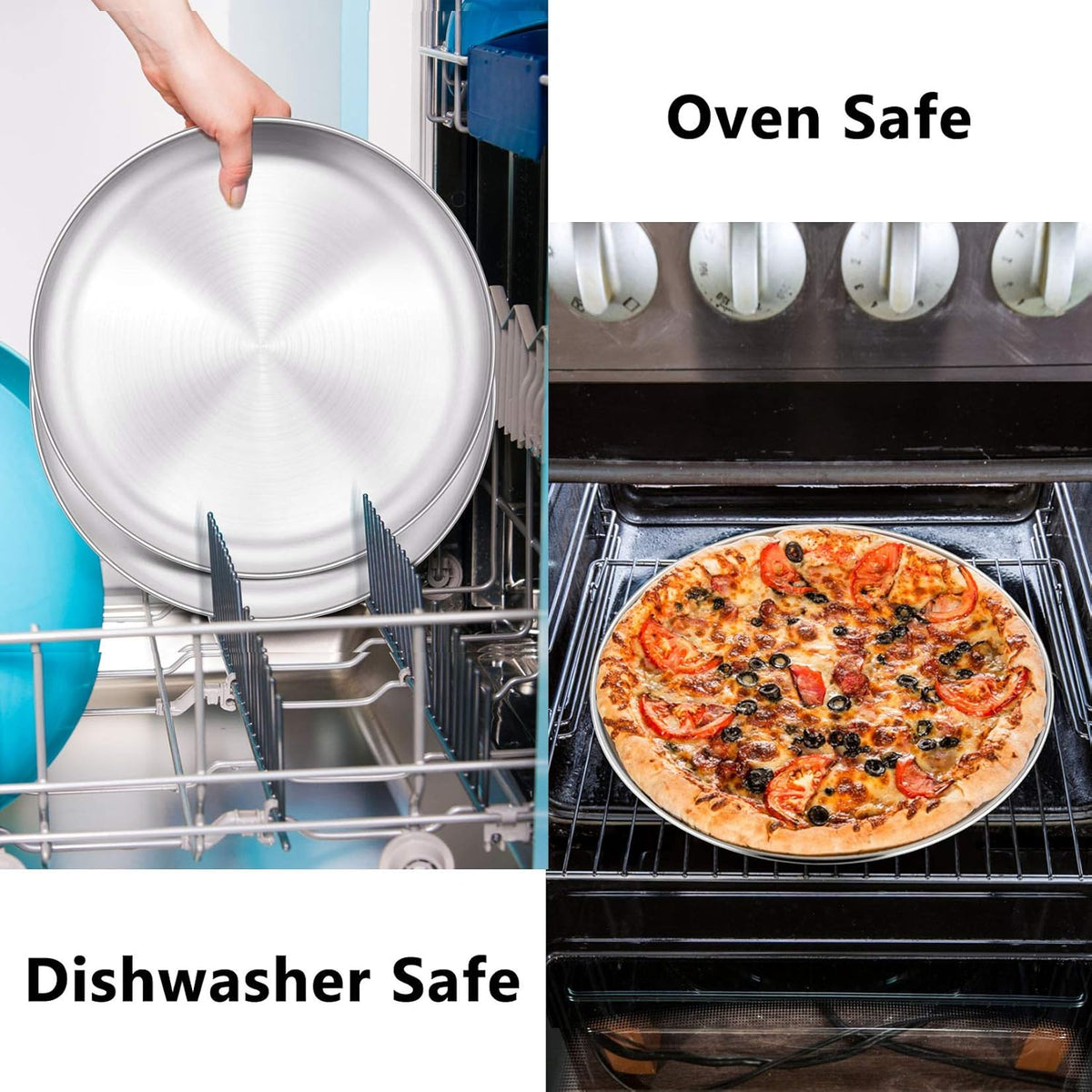 P&P CHEF Pizza Pan Bakeware for Home Kitchen, Stainless Steel Pizza Tray for Baking Pizza, Healthy & Reusable & Easy Clean, Oven & Freezer Safe, 12 Inch & Silver