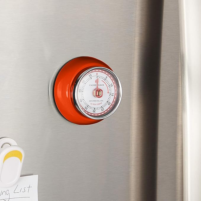 Zassenhaus Magnetic Retro Kitchen Timer, Classic Mechanical Cooking Timer (Orange), 2.75-Inch