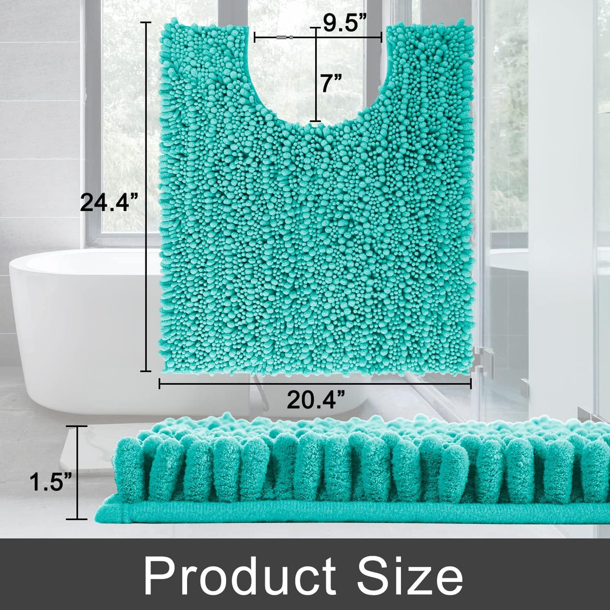 Yimobra Toilet Rug U Shaped Washable 24x20 Inch - Ultra Soft Absorbent Chenille Bath Rugs for Toilet, Quick Dry & Machine Washable, Non Slip Contour Bathroom Mat, Lake Blue