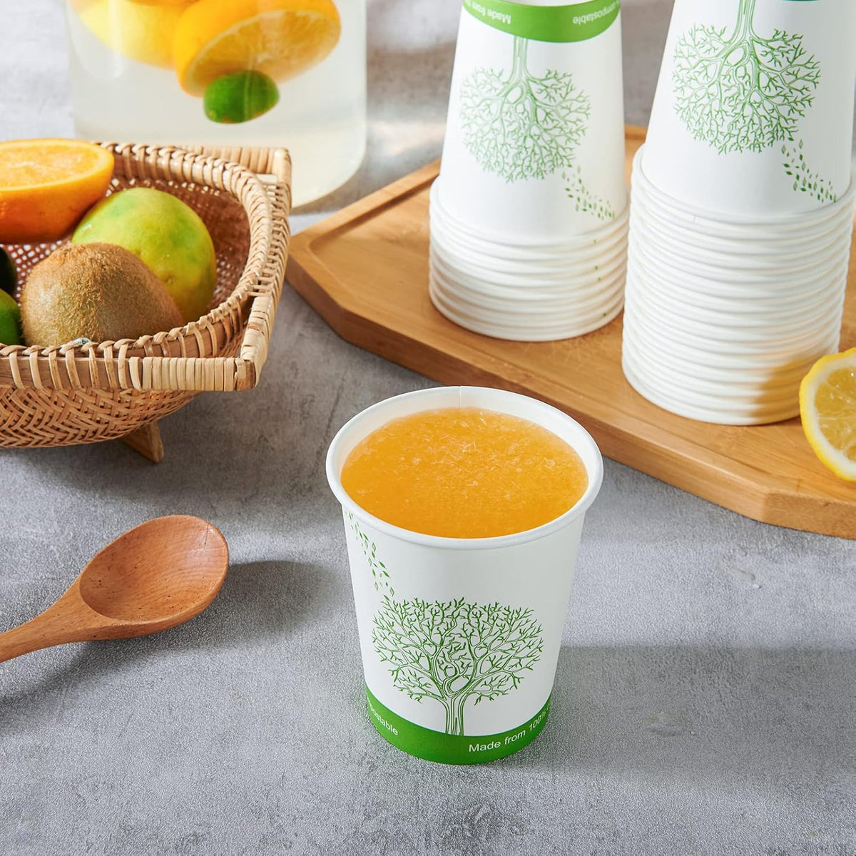 ECOLipak 300 Count Compostable Paper Cups, 8 oz Biodegradable Disposable Paper Coffee Cups with PLA Lined, Eco-friendly Hot Drinking Cups for Party, Picnic,Travel,and Events