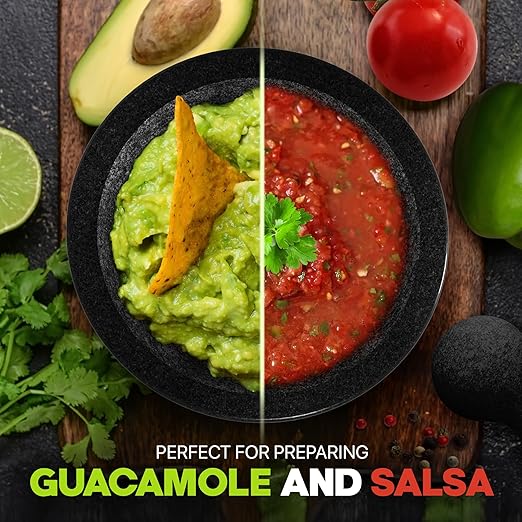 Umien™ Granite Mortar and Pestle Set - 100% Granite - 3.5-Cups - 8-Inch – Avocado Tool Included – Natural Stone Molcajete for Spices, Pestos, & Guacamole (Black) - Stone Grinder - Guacamole