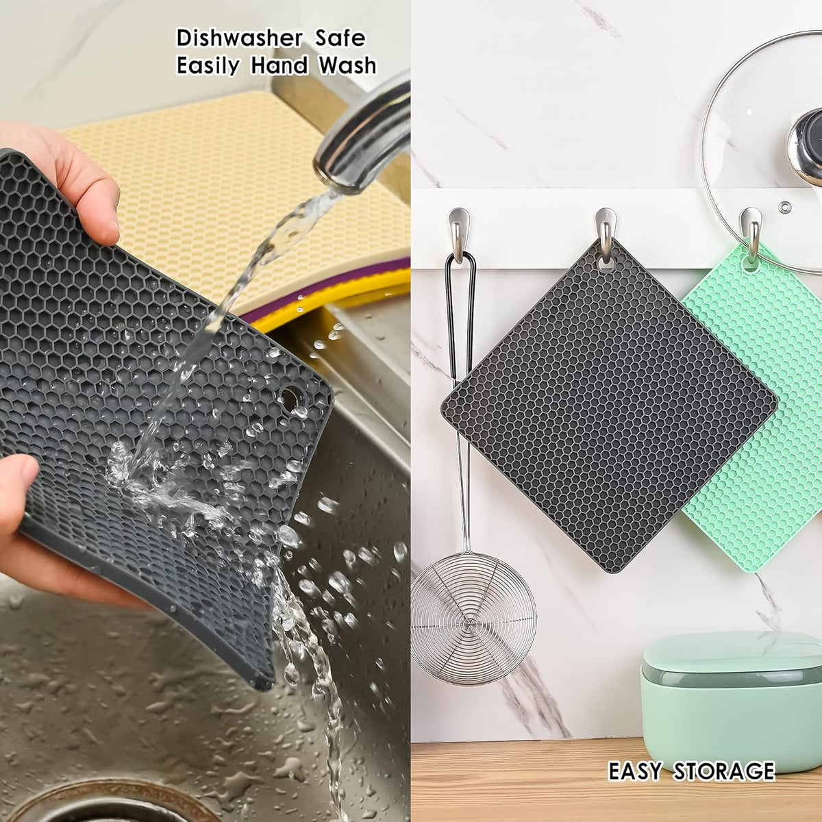 Silicone Pot Holders - Multi Use Trivets for Hot Dishes & Pans, Heat Resistant Mats for Countertop Set 4 Dark Gray