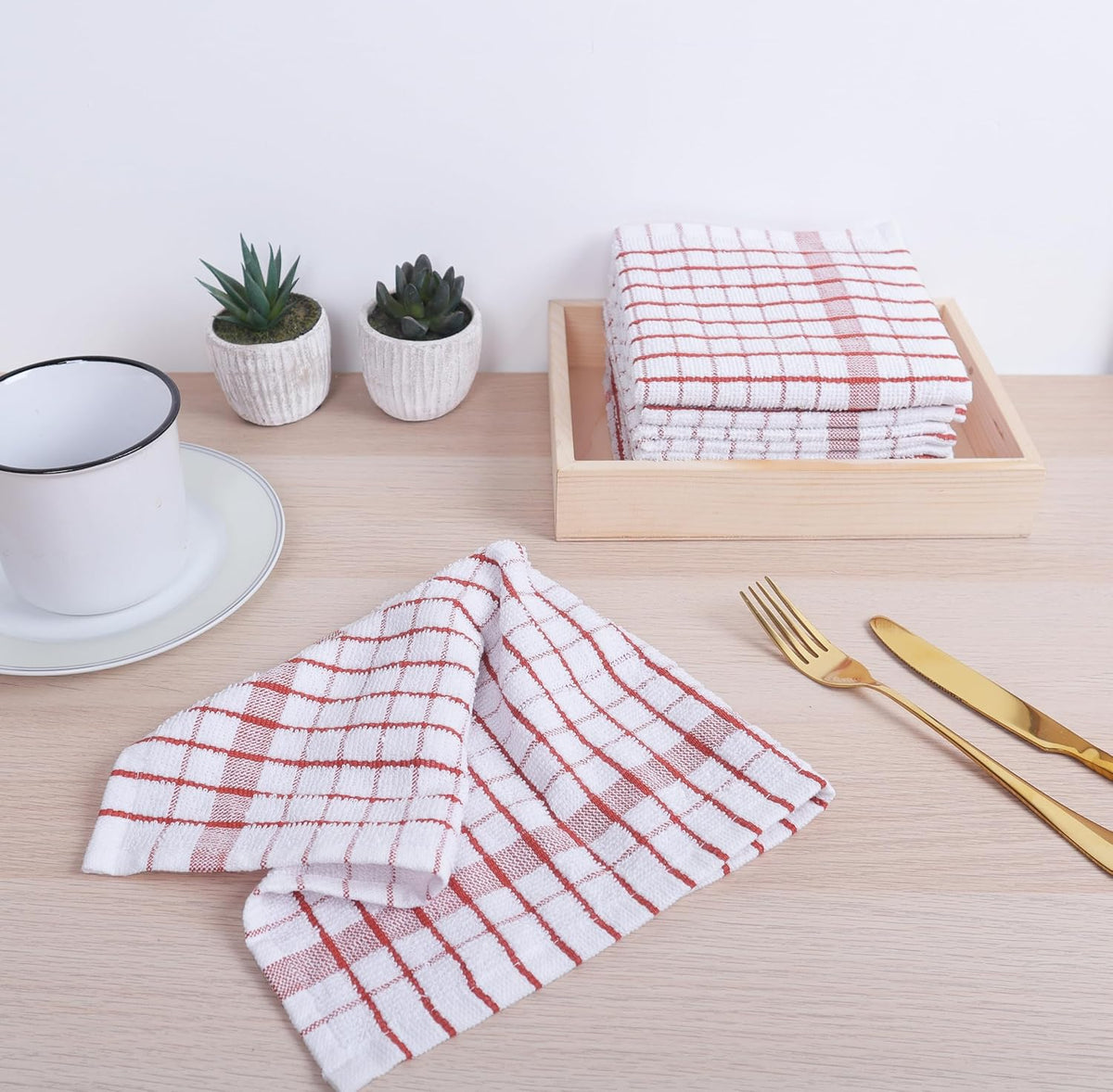 AMOUR INFINI Kitchen Dish Cloths Set of 8 - Ultra Soft, Highly Absorbent, Quick-Drying Terry Cotton Dishcloths 12"x12" Inch Wash & Cleaning Cloths for Kitchen & Dishwashing (Rust)