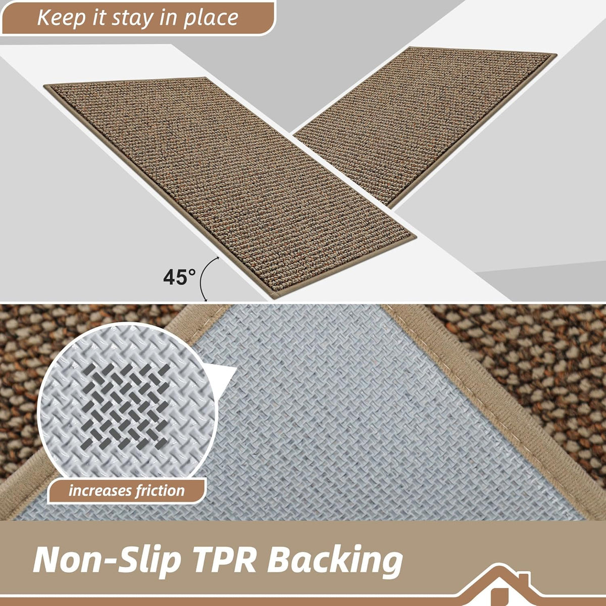 BEQHAUSE Kitchen Runner Rugs 24"x72", Non-Slip Kitchen Mats for Floor, Super Absorbent and Stain Resistant Kitchen Rug, Machine Washable Rugs for Kitchen, Hallway, Laundry & Sink, Taupe