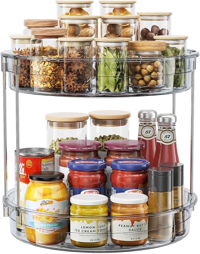 LAMU 12 inch 2 Tier Lazy Susan Turntable Organizer Rotating Spice Rack Organization for Cabinet, Kitchen, Pantry, Countertop, Bathroom, Vanity, Medicine Cabinet Organizer, Grey