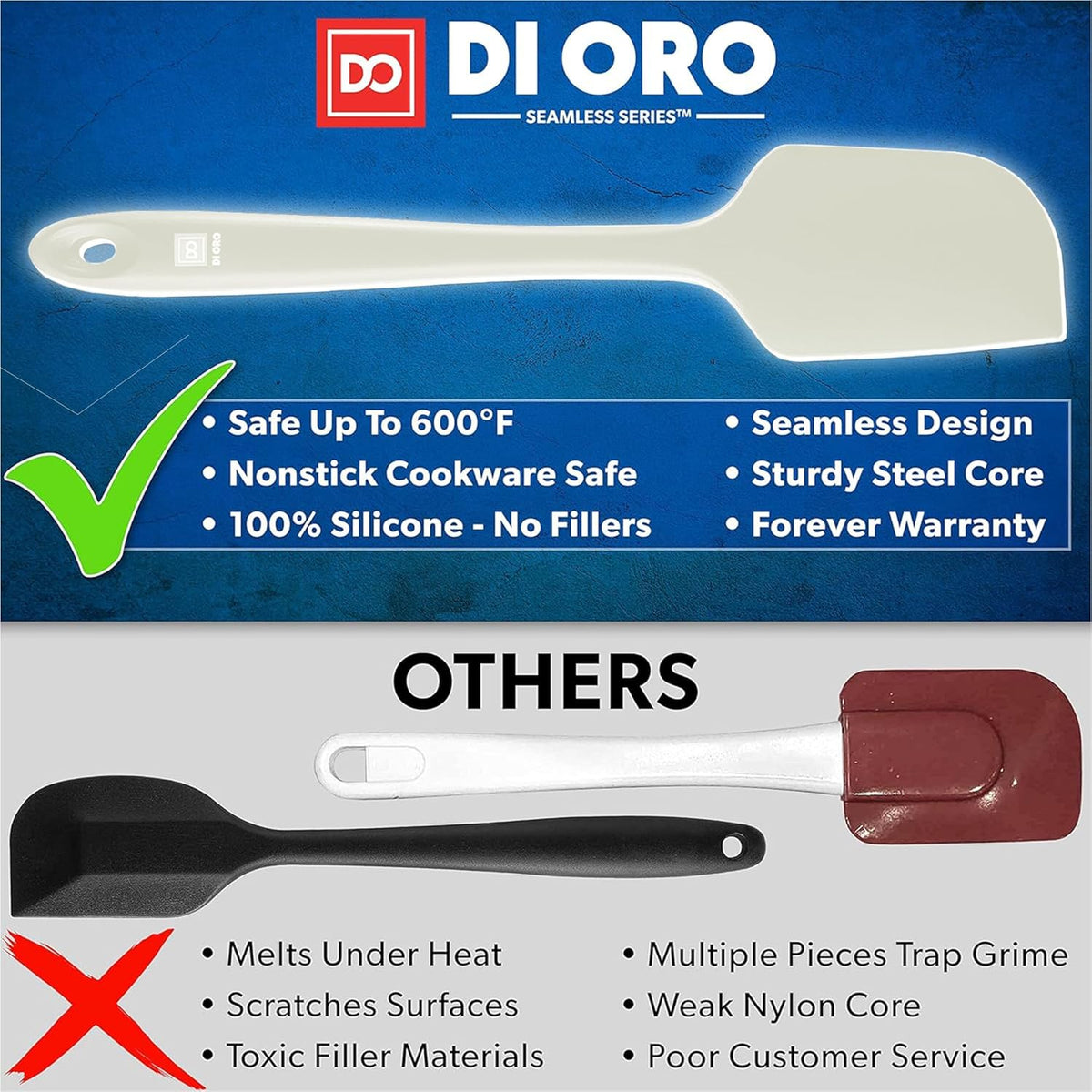 di Oro Living Silicone Spatula Set - Rubber Kitchen Spatulas for Baking, Cooking, & Mixing - 600°F Heat-Resistant & BPA Free Silicone Scraper Spatulas for Nonstick Cookware - Dishwasher Safe (Pastel)