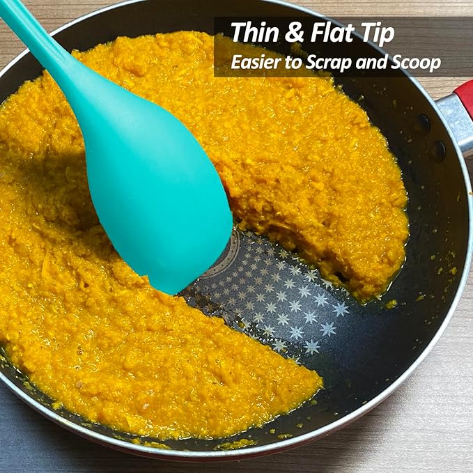 Large Silicone Cooking Spoon, Non-Stick Solid Spoon with Deep Blow and Measurement Mark for Mixing, Serving, Draining, Scooping, Scraping, Heat Resistant Kitchen Utensils, Teal
