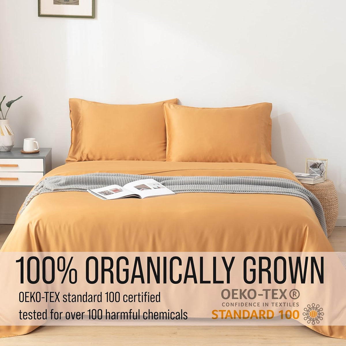 Bella Coterie Luxury Split King Sheet Set | Organically Grown | Ultra Soft | Cooling for Hot Sleepers | 18" Deep Pocket | Viscose Made from Bamboo [Marigold]