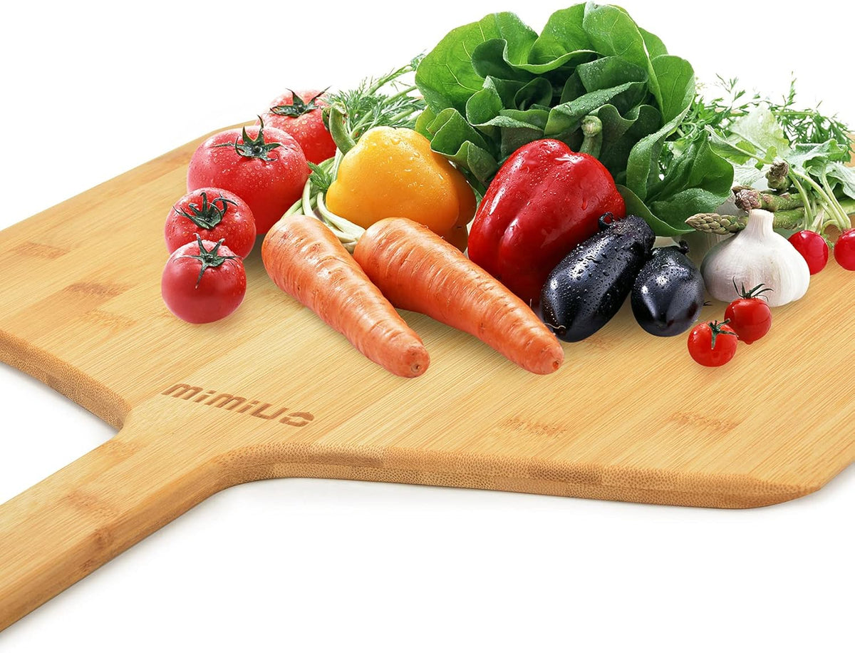 Mimiuo Natural Bamboo Pizza Peel - 12 Inch Wooden Pizza Spatula for Baking Homemade Pizza Bread and Cutting Fruit Vegs