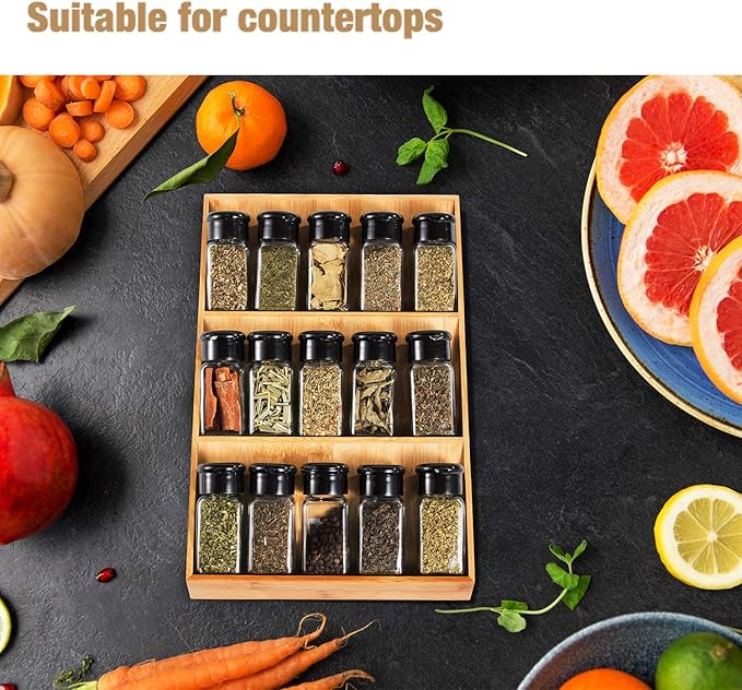 3-Tier Bamboo Drawer Spice Rack Wooden Kitchen Cabinet Spice Organizer Spice Jar Holder, Medicine/Health Care/Vitamin Bottles Storage Rack (Pre-Measure Drawer Dimensions), 1 Pack Drawer Rack