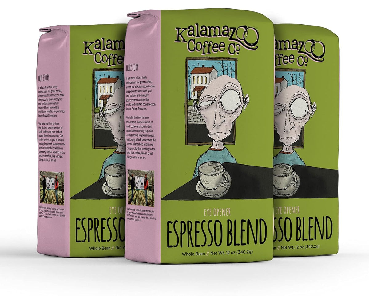 KALAMAZOO COFFEE COMPANY Espresso Blend Whole Bean Coffee - Eye Opener Espresso | 12oz Bag (3 Pack)