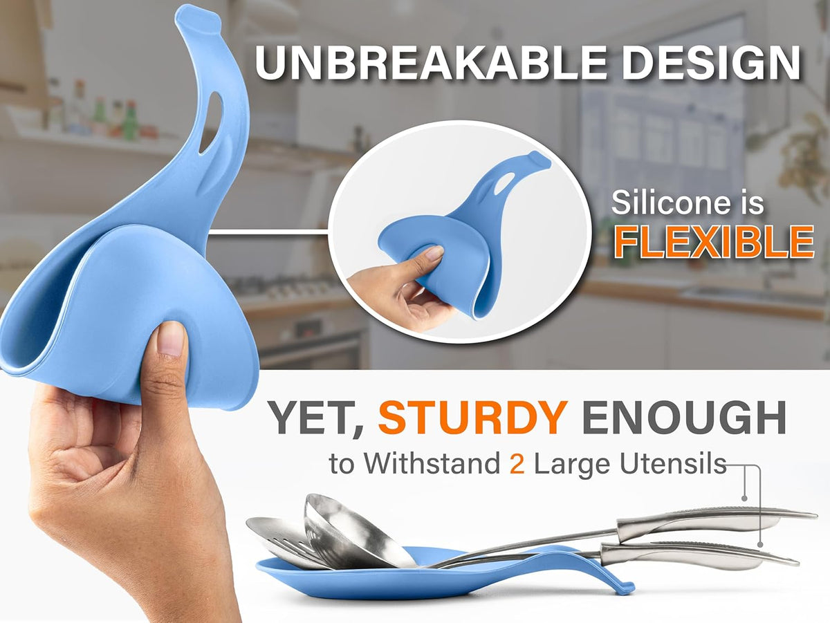 Silicone Spoon Rest for Stove Top, Set of 2 - HEAT RESISTANT, EASY TO CLEAN Kitchen Spoon Rest for Kitchen Counter, Holds XL Utensils, Safe on GLASS & INDUCTION Cooktops, DOESN’T BREAK if Dropped
