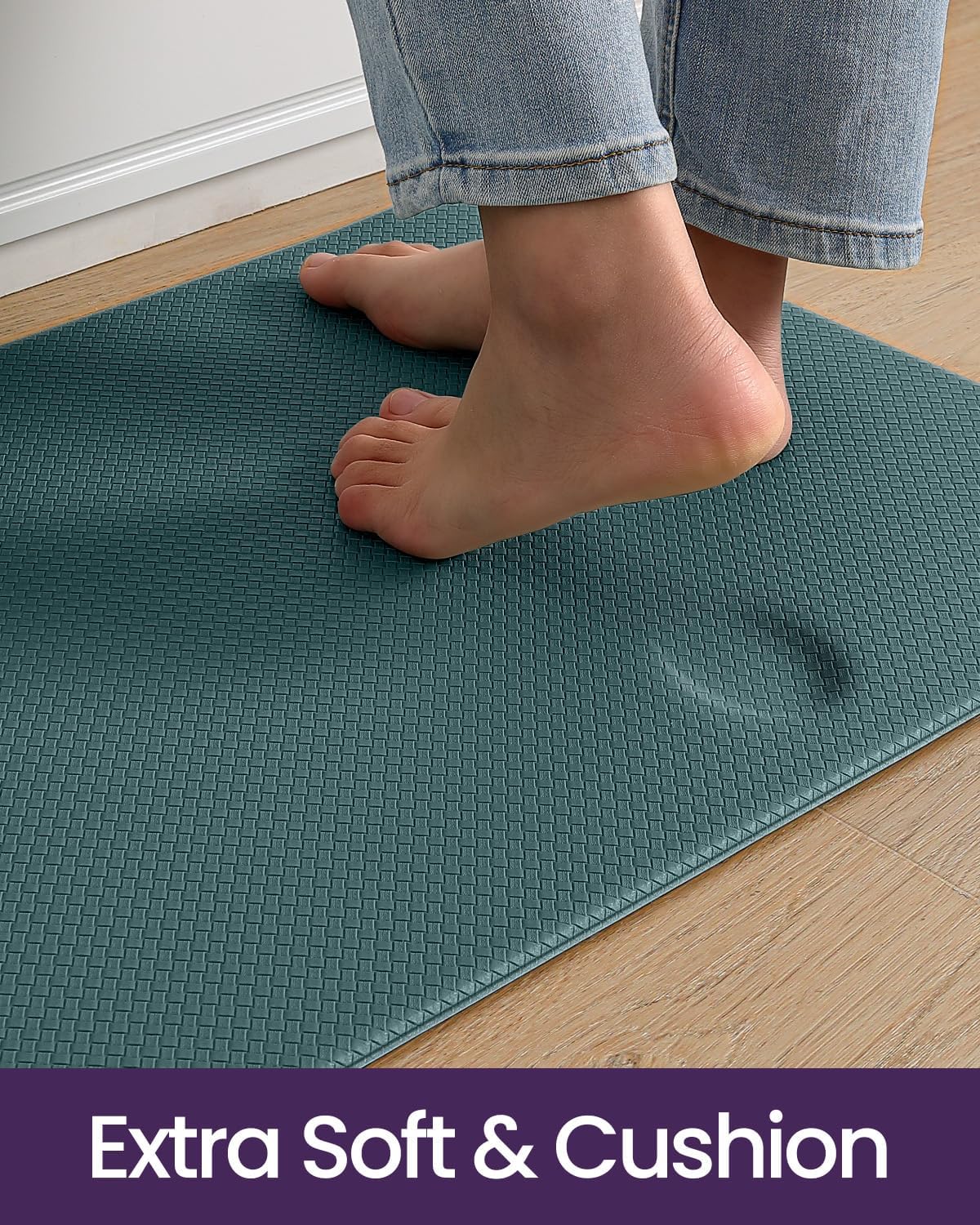 DEXI Kitchen Floor Mats Cushioned Anti Fatigue,17x29+17x59, Standing Runner Rug Waterproof, Comfort Memory Foam Padded for Front Sink Laundry Set of 2, Hunter Green