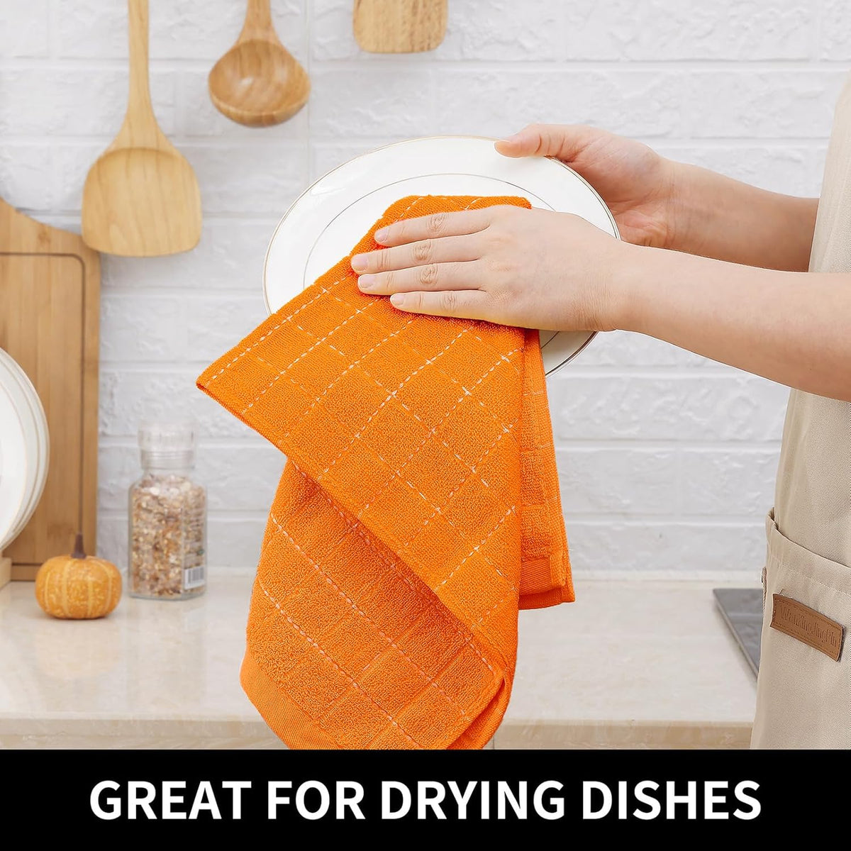 Homaxy 100% Cotton Terry Kitchen Dish Cloths, Ultra Soft and Absorbent Dish Towels for Kitchen, Perfect for Drying and Washing Dishes, 8 Pack, 12 x 12 Inches, Orange
