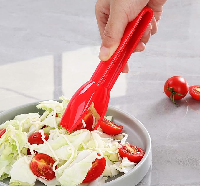 New Star Foodservice 35605 Utility Tong, High Heat Plastic, Straight Edge, 6 Inch, Set of 12, Red