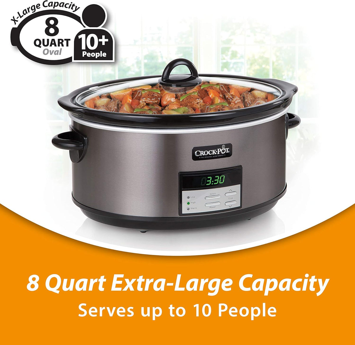 Crock-Pot Large 8-Quart Programmable Slow Cooker with Auto Warm Setting Black Stainless Steel