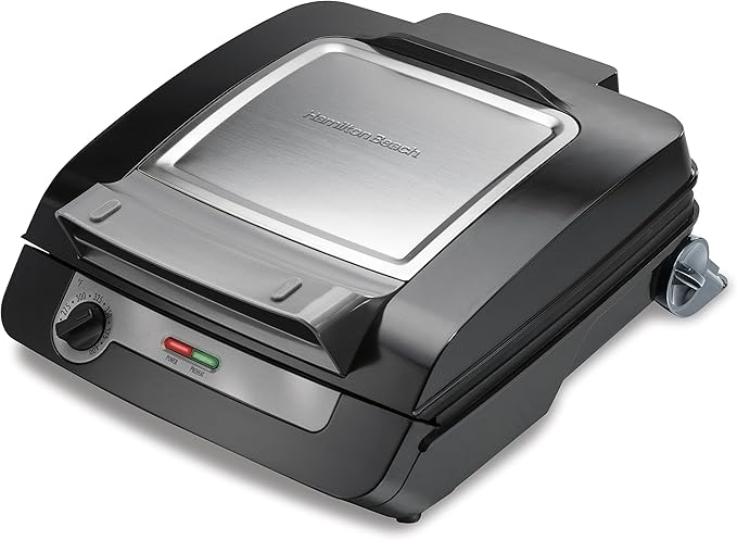 Hamilton Beach 4-in-1 Indoor Grill & Electric Griddle Combo with Bacon Cooker, Opens Flat to Double Cooking Surface, Removable Nonstick Plates, Black & Silver (25601)