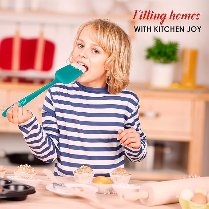 Silicone Spoon Spatula - 600ºF Heat-Resistant Non-Stick Rubber Spoonula | Use as Silicone Kitchen Scraper Utensil - Baking and Cooking Strong Stainless Steel Core | UpGood Kitchen Utensils, (Teal)