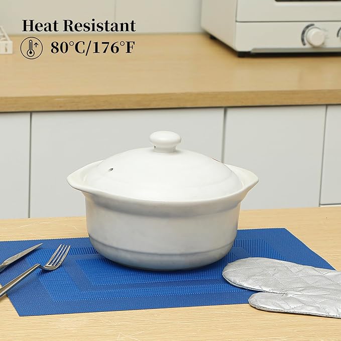Leetaltree Blue Frame Placemats Set of 6 - Heat Resistant Non-Slip Place mats for Dining Table, Washable Durable PVC Vinyl Woven Table Mats（Blue Frame, 6）