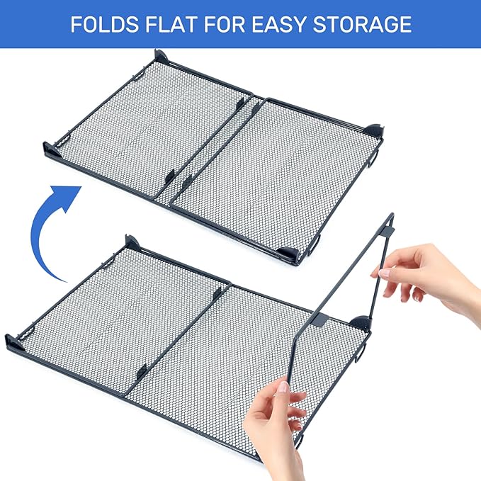 Neudeco Stackable Cabinet Shelf Organizer - 2 Pack Metal Mesh Stacking Shelves for Kitchen, Closet, Bathroom, Countertop and Cabinet -Gray