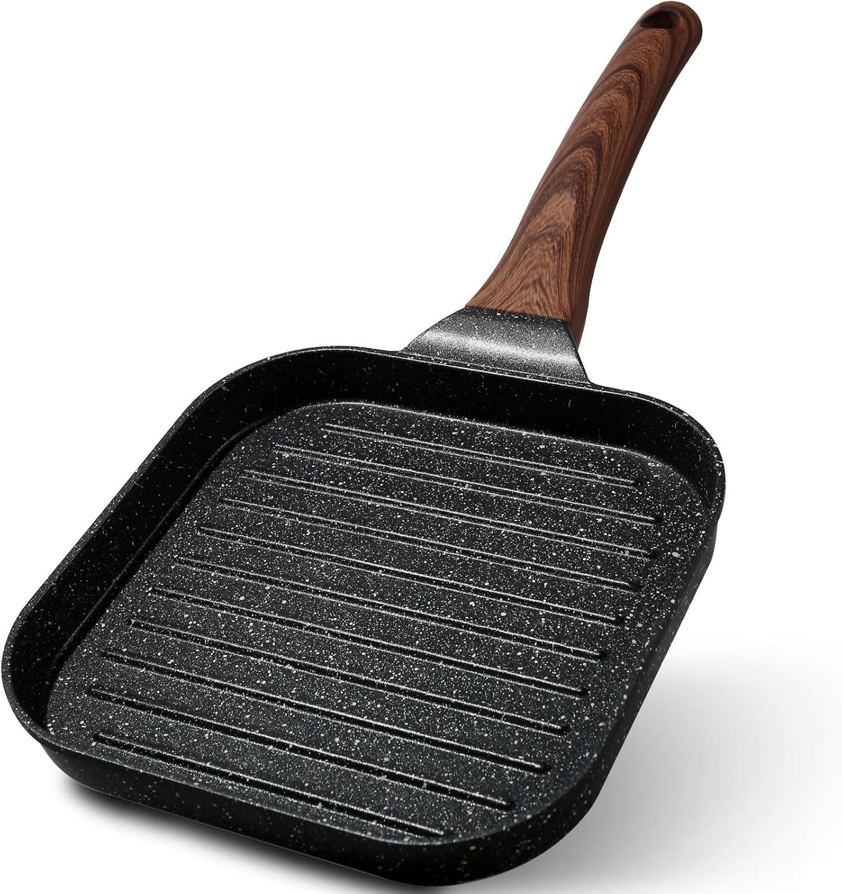 ESLITE LIFE 7 Inch Nonstick Small Grill Pan for Indoor Cooking, Versatile Induction Square Grilling Skillet Steak Pan for Stove Tops, PTFE & PFOA Free, Black
