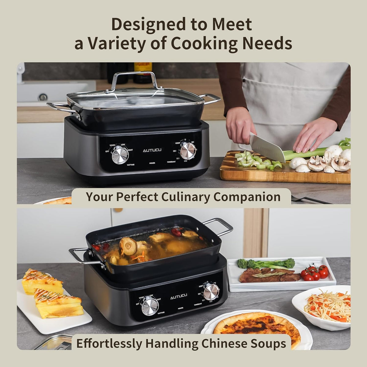 7-Quart Slow Cooker - PFOA-Free Nonstick Pot with 3 Heat Settings & Timer - Dishwasher & Oven Safe for Effortless Cooking, Perfect for Family Meals & Parties