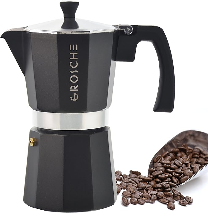 GROSCHE Milano Stovetop Espresso Maker Moka Pot Cuban Coffee Maker Stovetop Coffee Maker Moka Italian Greca Brewer Percolator | 6 Espresso Cup, Black