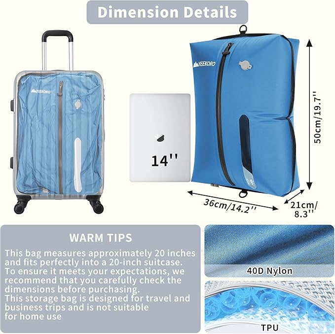 Vacuum Bag for Travel, Professional IPX8 Waterproof Reusable Vacuum Compression Bags for Travel Suitcases, Durable Space Saver Bag(1 Large,No Pump)