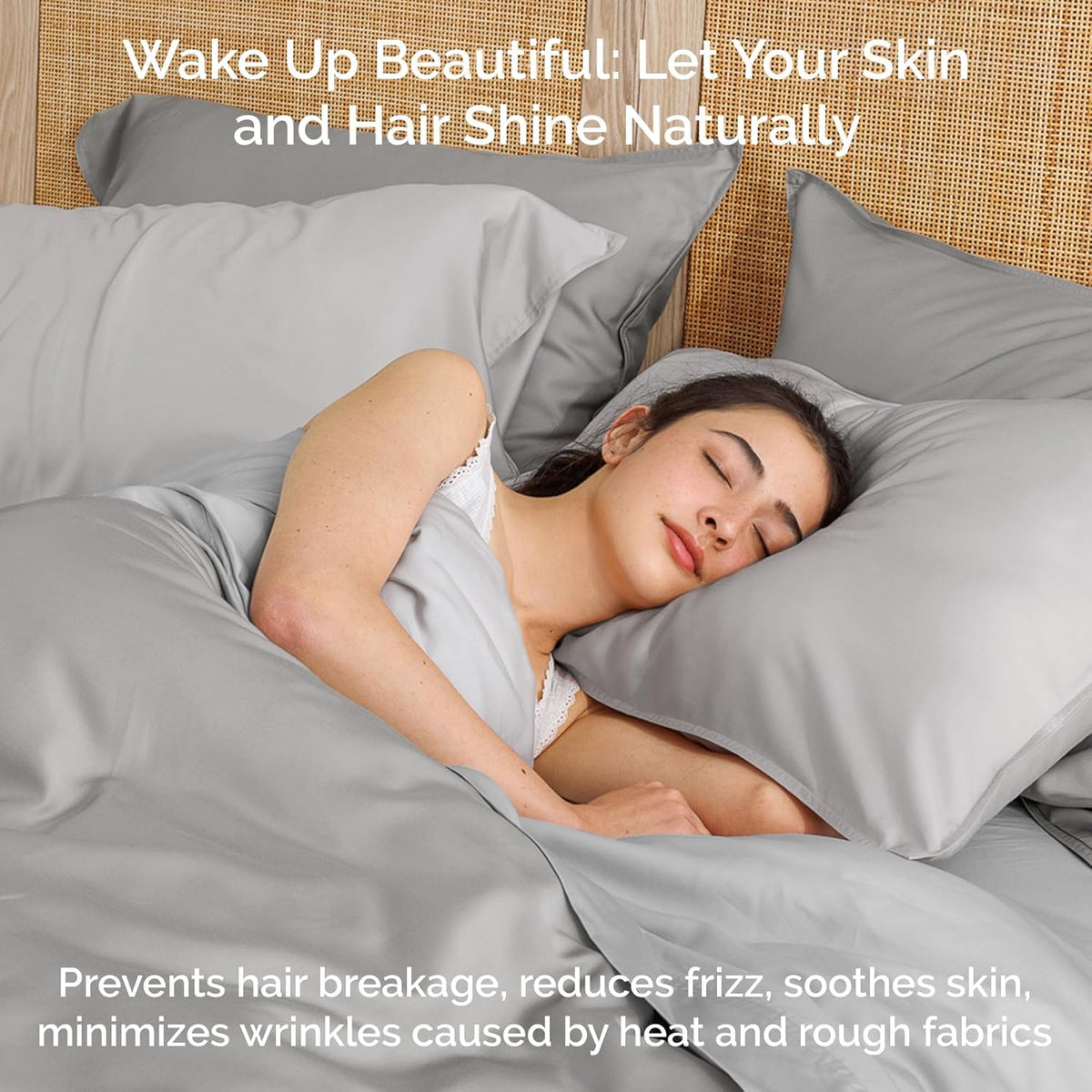 100% Viscose from Bamboo Sheets King Size, Super Soft Bedding Set, 4PC Cooling Sheets for Hot Sleepers, Vegan Silk Moisture Wicking, Organically Grown Bedsheet, Gray Mist - 76" x 80"