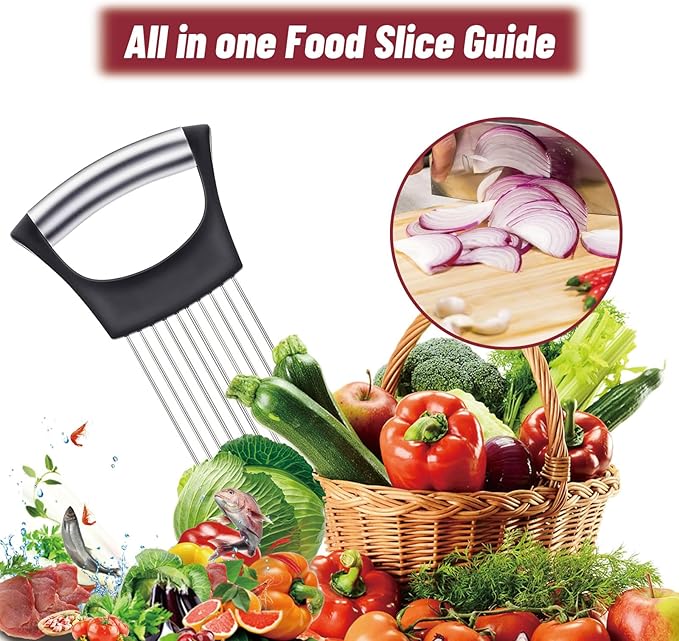 3 Pieces Onion Holder for Slicing, Stainless Steel Onion Cutter for Slicing, Potato Lemon Slicer Tomato Slicers Kitchen Comb for Onions, Tomatoes, Avocados, Eggs, Lemon, Potatos (Black)
