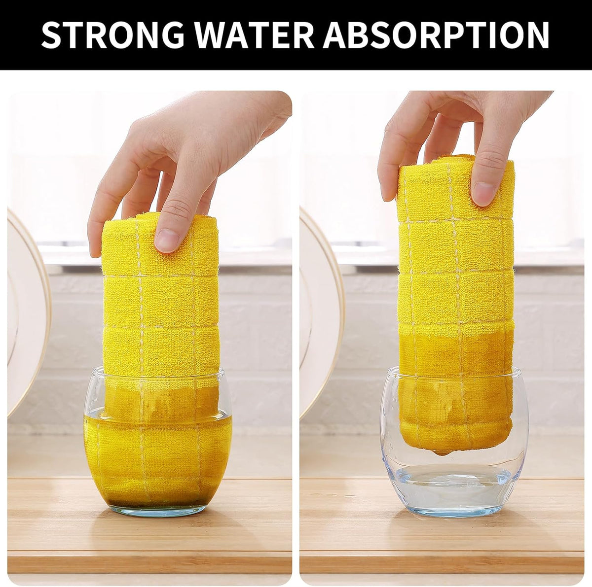Homaxy 100% Cotton Terry Kitchen Dish Cloths, Ultra Soft and Absorbent Dish Towels for Kitchen, Perfect for Drying and Washing Dishes, 8 Pack, 12 x 12 Inches, Yellow
