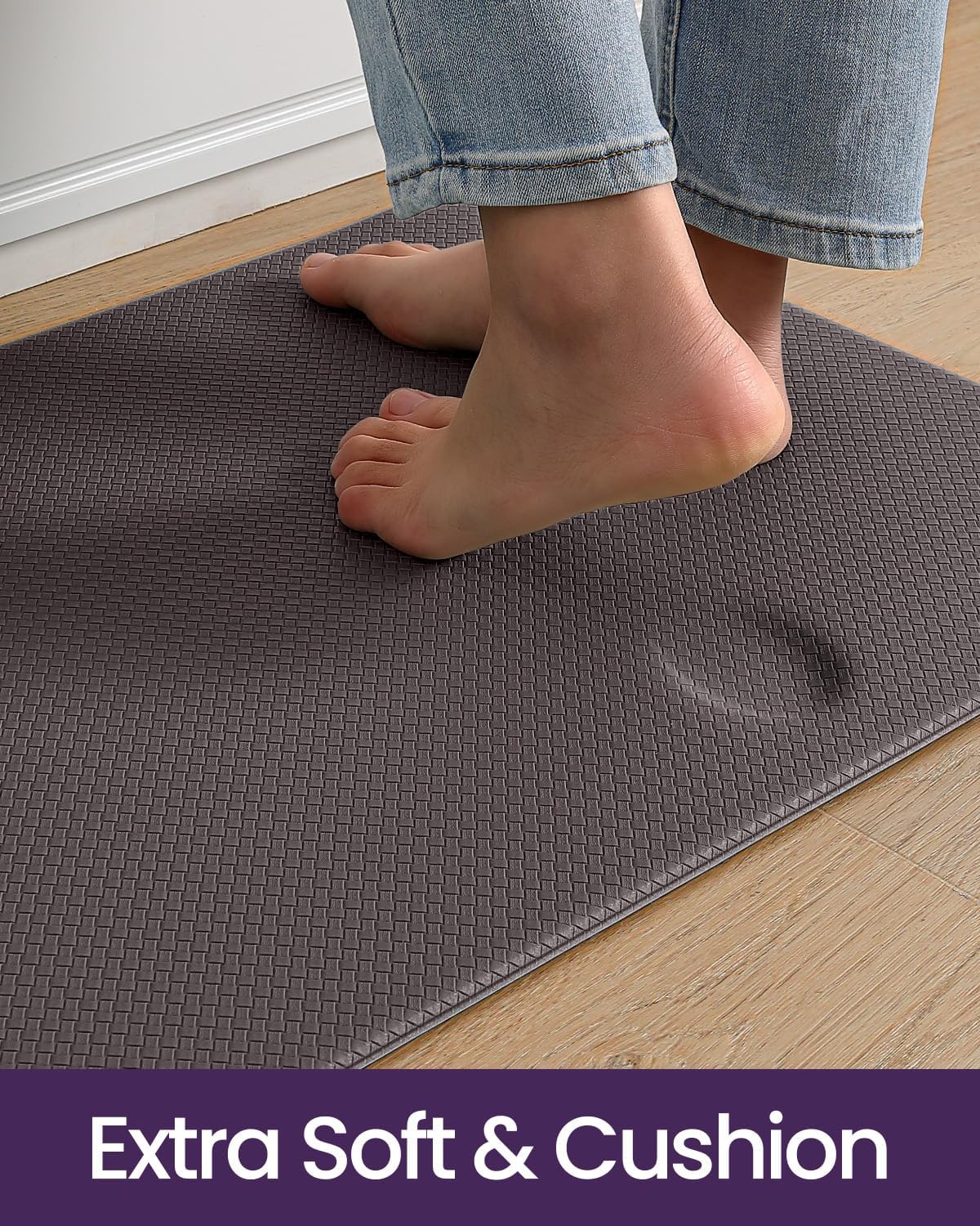 DEXI Kitchen Floor Mats Cushioned Anti Fatigue, 17x29+17x59, Large Long Standing Runner Rug Waterproof, Comfort Memory Foam Padded for Front Sink Laundry, Taupe