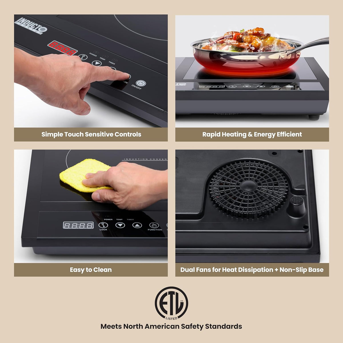 Homewell Inducto Dual Induction Cooktop Countertop Burner, Portable Electric Cooktop with Two Heating Zones, Energy-Efficient Countertop Stove, Easy-to-Clean Glass Surface, Black 1800W