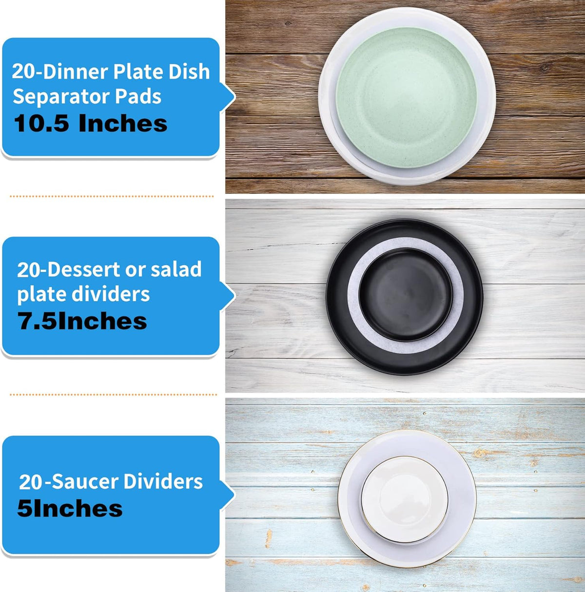 Imncya Plate Separators Storage, Set Of 60 And 3 Different Size, Thick and Premium Soft Felt Plate Dividers For China, Dish, Coffee Saucers Protecting and Stacking