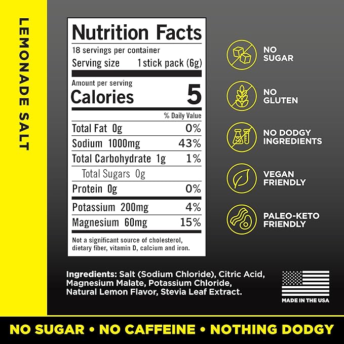 LMNT Zero Sugar Electrolytes - Lemonade | Drink Mix | 18-Count