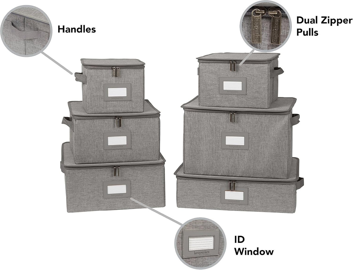 Covermates Keepsakes Dish Storage Box - Stackable, Reinforced Handles, China Storage, Grey Heather