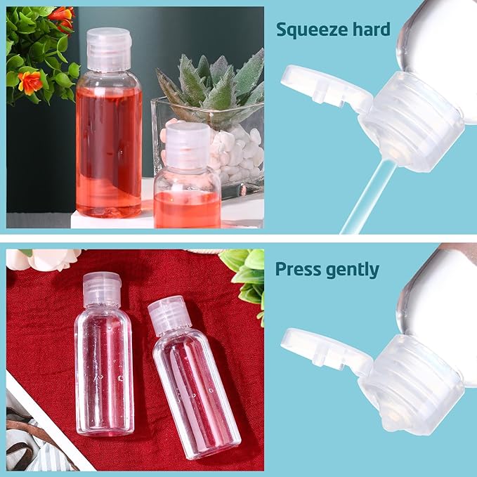 Zhehao 200 Pcs 2 oz Clear Plastic Empty Bottles Small Travel Size Bottles with Flip Cap Empty Transparent Dispenser Container for Liquids Toiletries Shampoo Lotion(Colorless Cap)